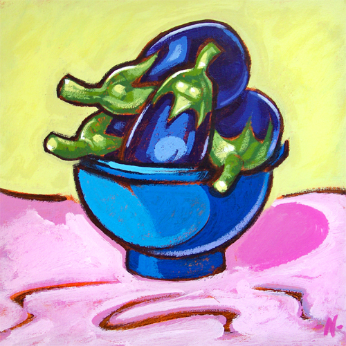 Blue Bowl with Aubergines